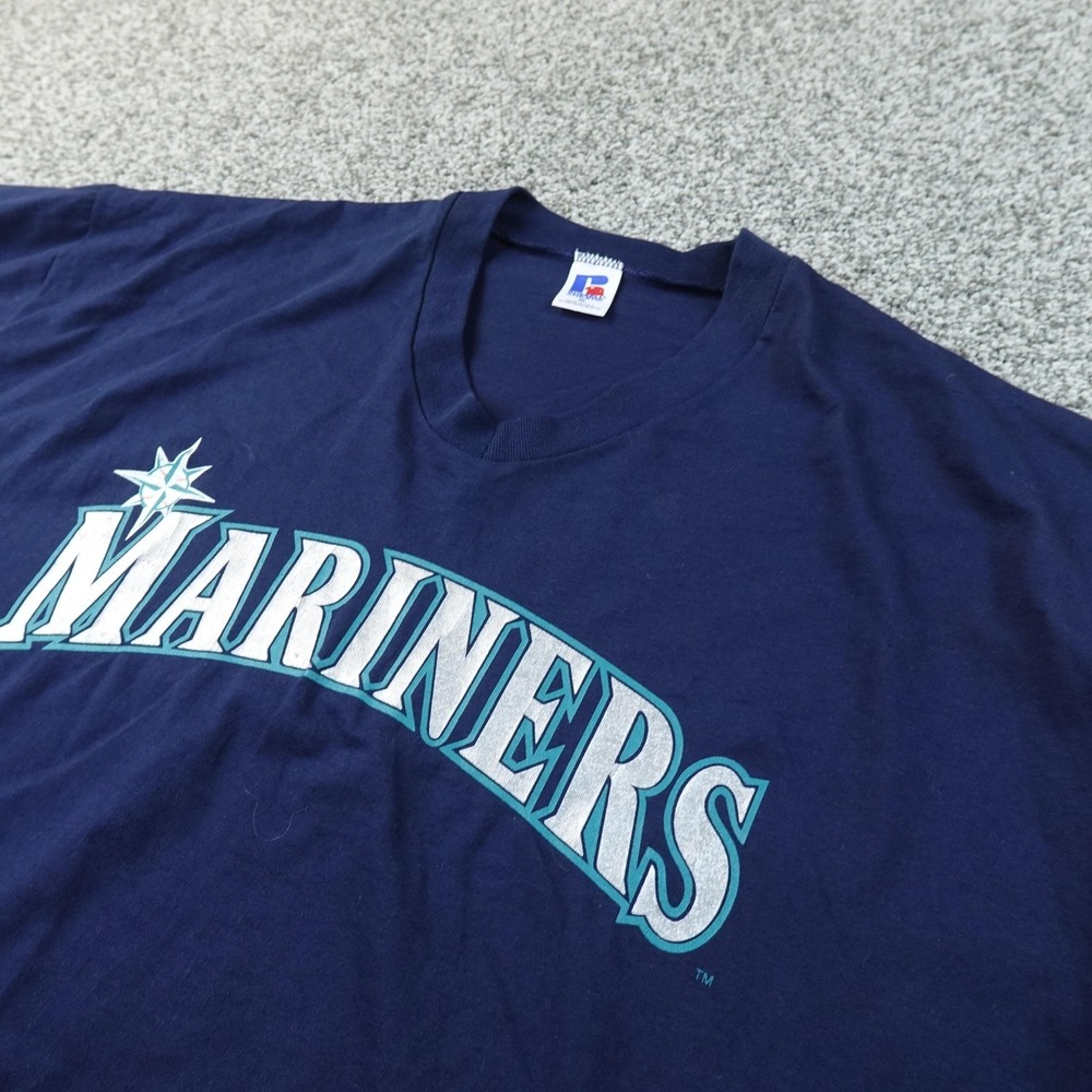 VTG‎ Seattle Mariners Shirt Mens XL Blue MLB Baseball Russell Short Sleeve 90s